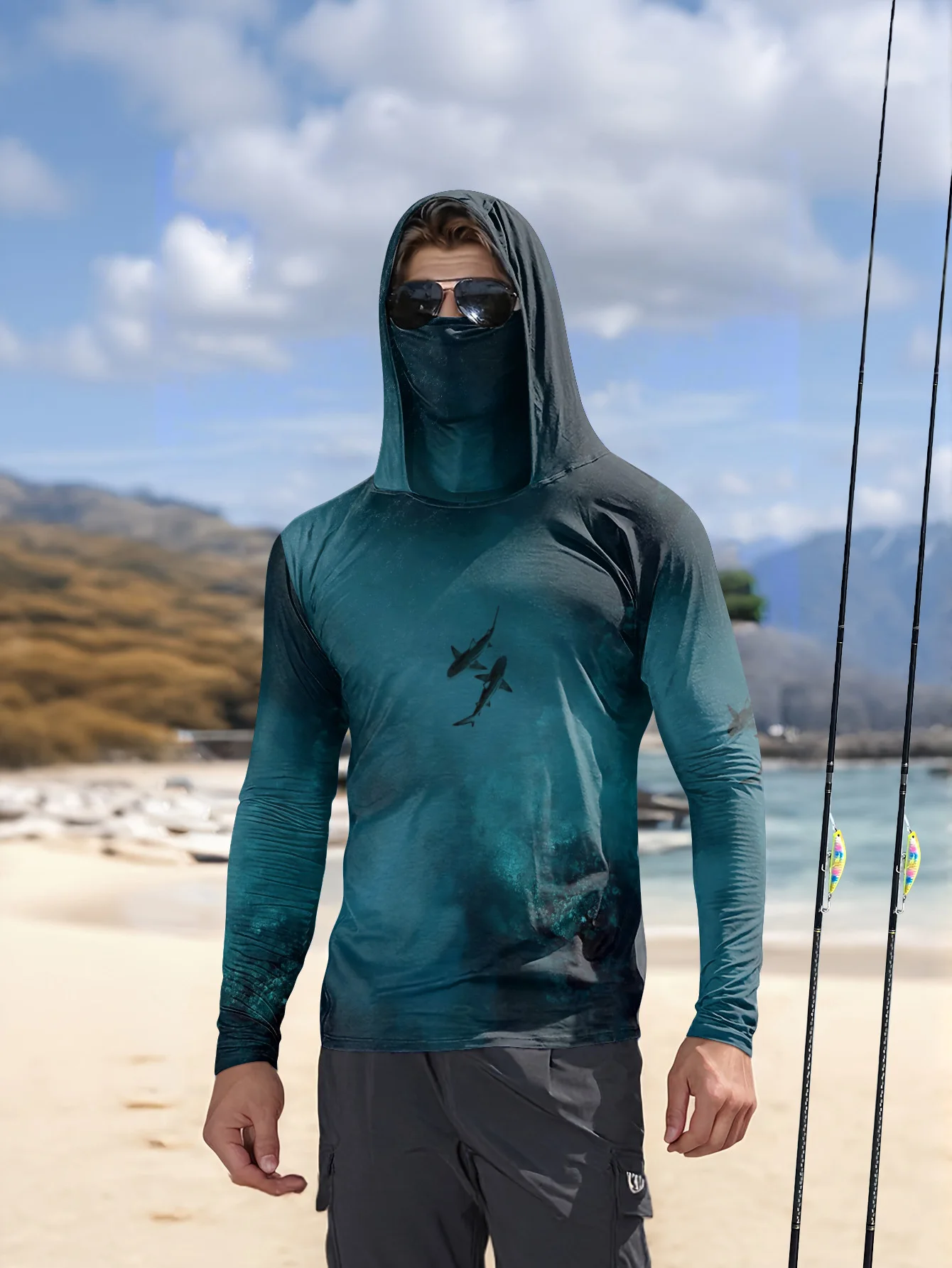 Fishing Mask Sun Protection - Camisola de pesca com capuz para