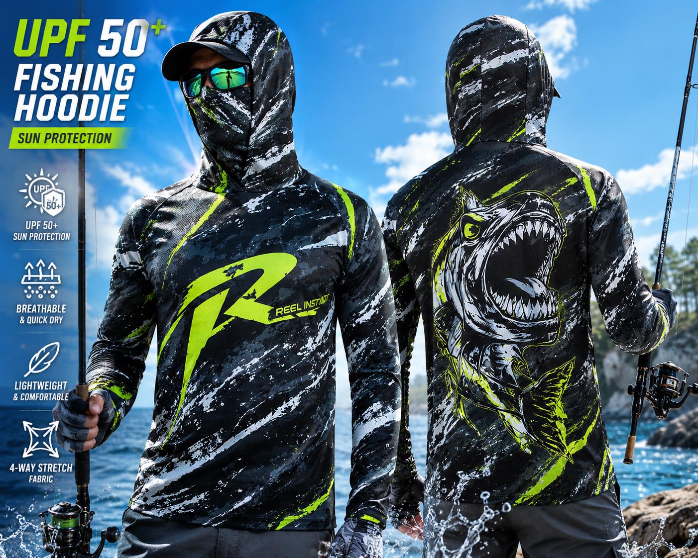 Camisa de Pesca Unissex de Man - Fishing Mask Sun Protection avaliação e preço